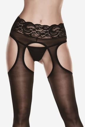 All Baci Sheer Crotchless Lace Top Suspender Hose